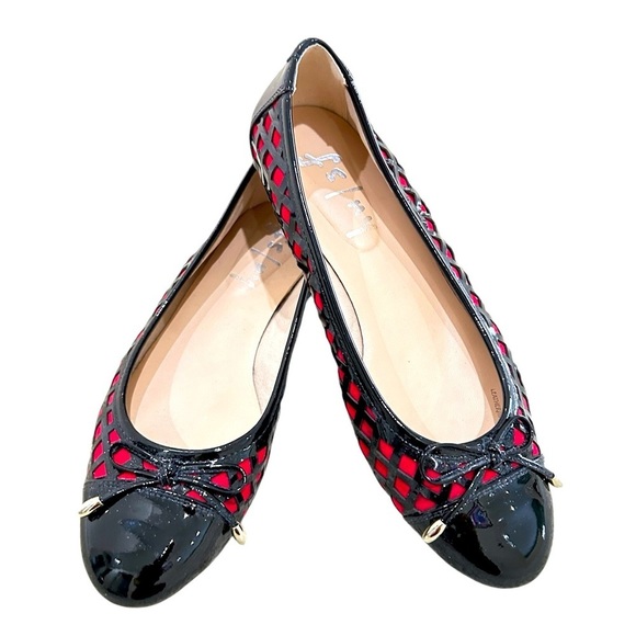 Fs/ny red & black patent laser cut round toe ballet flat shoes size 8 - Picture 2 of 9